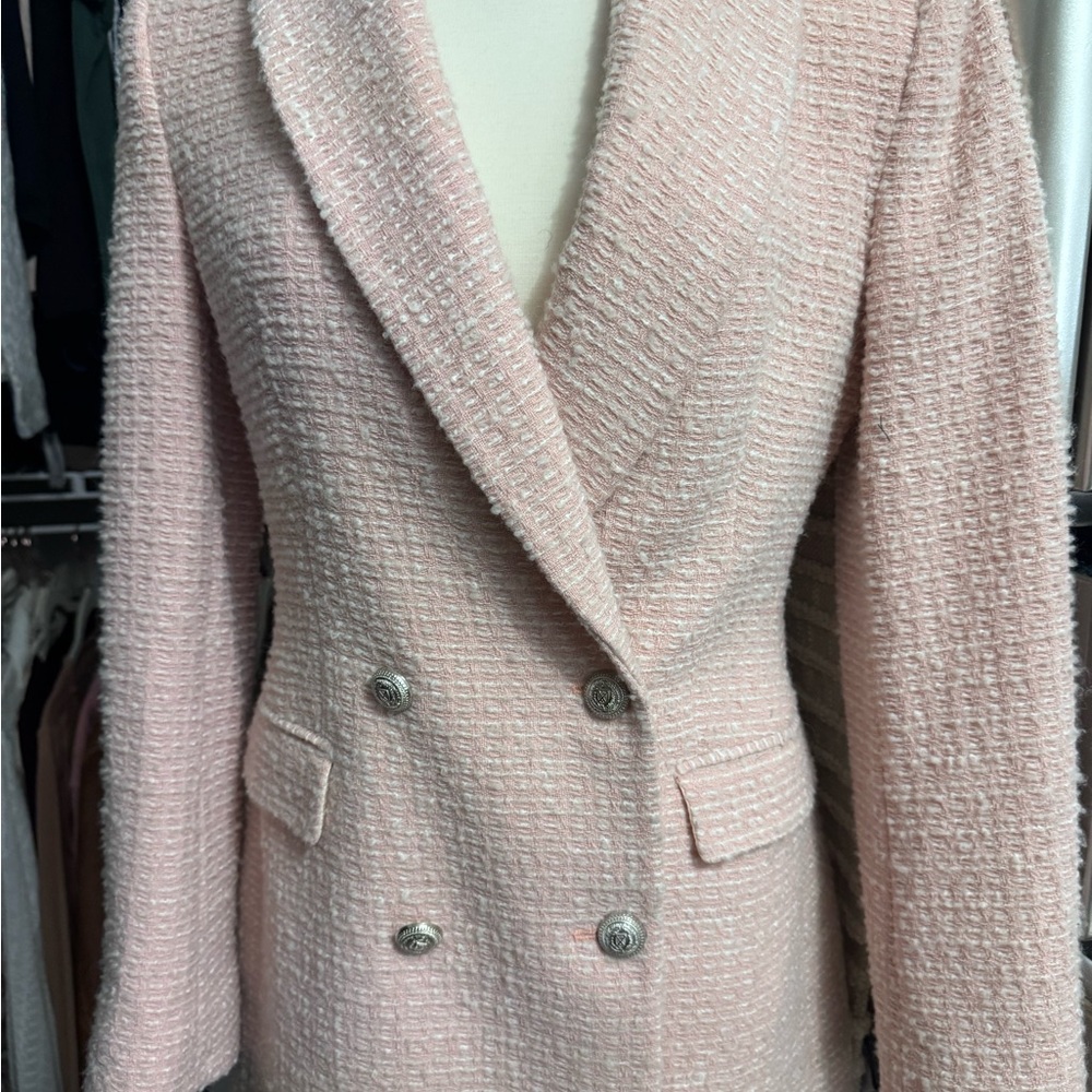 Elegant Pink Tweed Double-Breasted Women's Blazer